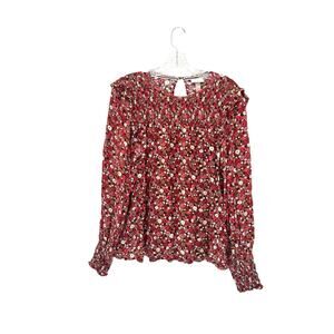 Knox Rose Shirt Ditsy Pink Floral Casual Ruffle Smocked Long‎ Sleeve Size XL